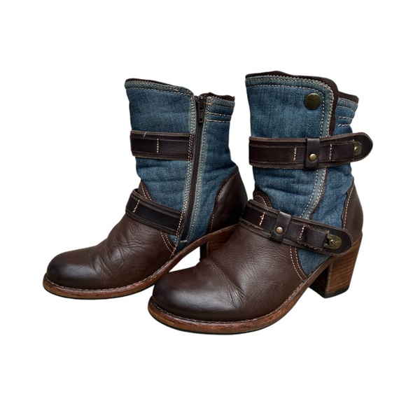 Taos Tombat Leather and Denim Womens Boots. Size 38 or US 7-7.5 - Picture 2 of 9